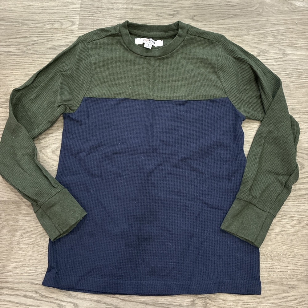 Copper Denim Green & Blue Color Block Waffle Knit Long Sleeve Shirt | Size 8